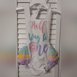 Half birthday White Bodysuit with Multicolor Ruffles